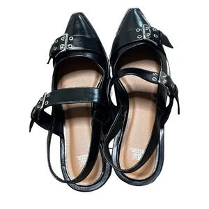 Wild Fable Peyton Double Buckle Slingback Flats Black Pointed Toe Shoes 7.5